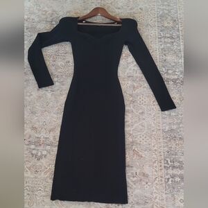 Lulu's Black Ribbed Knit Midi Sweater Dress NWOT